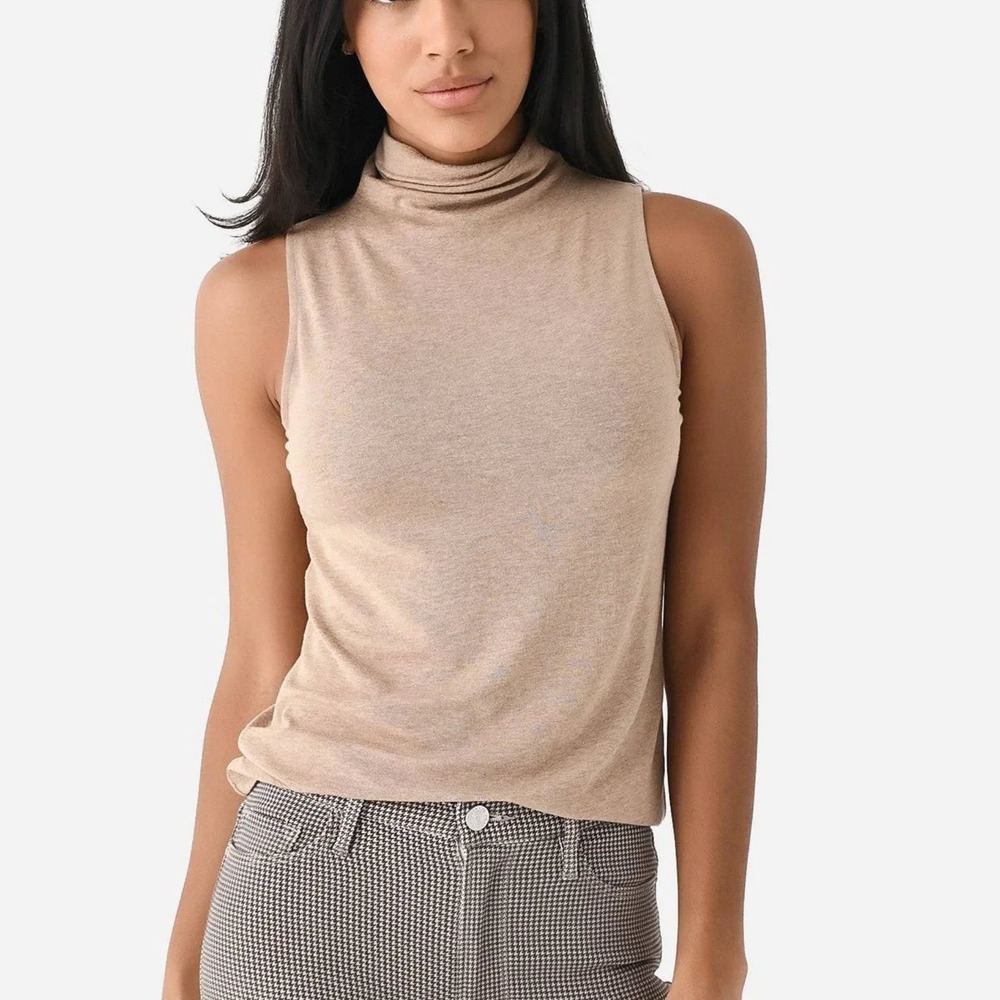 Vince Womens Tan Modal Blend Sleeveless Turtleneck Mock Neck Top Small S/P